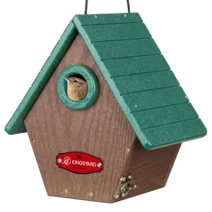 Kingsyard Hanging Wren House with 1.1'' Hole Green Roof & Brown Body Ideal for Bird Lovers Eco-Friendly Birdhouse