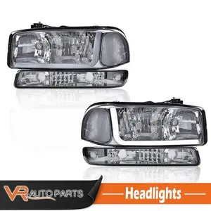 Fit For 1999-07 GMC Sierra/Yukon LED DRL Headlights W/Bumper Signal Lamps Smoked