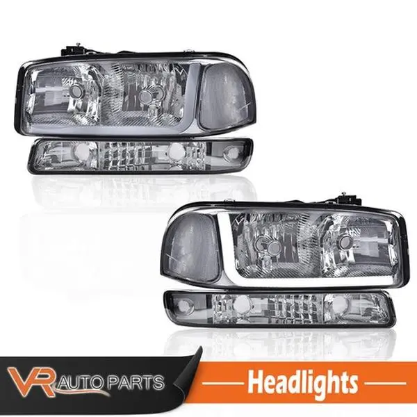LED Headlight Kit for 1999-07 GMC Sierra/Yukon, Smoked Truck Lights with Bumper Signal Lamps and DRL Function Led Car Bulb