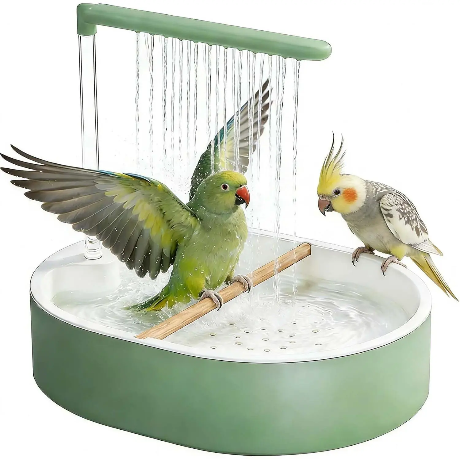 Automatic Bird Bath Circulating Water Large Parakeet Bathtub Bird Shower Fountain for Budgies, Cockatiels, Conures, Lovebirds, African Greys