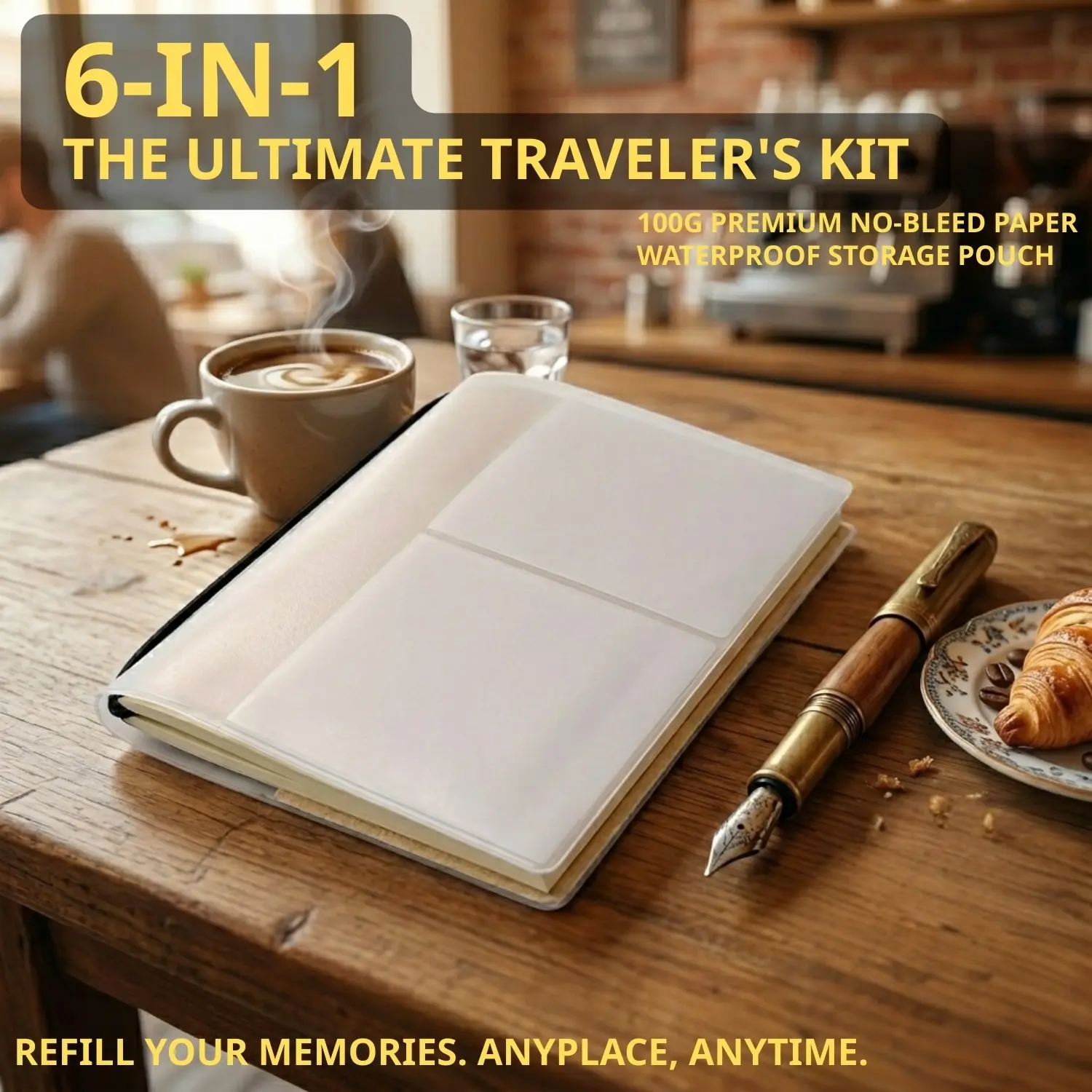 6-In-1 Aesthetic System Journal Kit | 3Pcs Dot Grid Refills + 1 PVC Storage Pouch + 2 Elastic Bands | No-Bleed 100g Paper for Planning & Scrapbooking | Pocket Passport Size (12.5x9cm) Scrapbook Materials