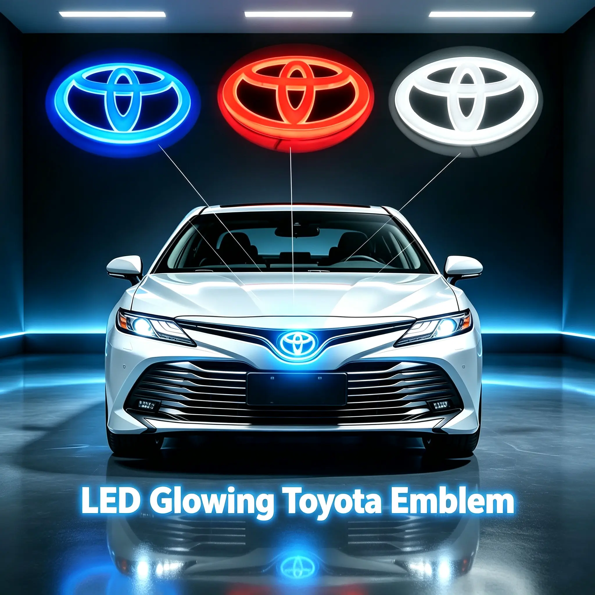 Multicolor 4D Illuminated LED Car Logo Light, Front Grille Rear Trunk Glow Emblem Badge Fit, Suitable for Toyota Corolla, Yaris, Prado, Camry, RAV4, Stylish OEM Vehicle Decoration Car Accessory Modification Part, Auto Exterior Decor Accessories