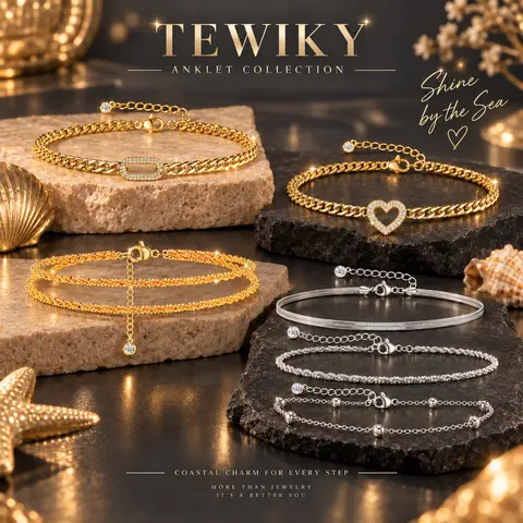 【Tewiky Official】Women's Gold Chain Anklets - Dainty Single Chain Foot Jewelry, Hypoallergenic Costume Jewelry, Fashionable Accessory, Silver-Tone Option for Party Wear, Gift-Giving