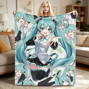 Hatsune Miku Theme Flannel Blanket | Soft & Fluffy Throw for Adults and Children's Blankets | Kid & Adult Cozy Blanket for Bedroom, Sofa & Bed | Multi-Functional Warm Home Decor & Gift
