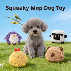 Squeaky Mop Plush Dog Toy, Bite Resistant Indestructible Teething Toy, Interactive Self Play Toy for Puppies Small Medium Dogs, Relieve Boredom Burn Energy Pet Toy