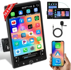 10.4 Inch Single Din Car Stereo with for Carplay Android Auto, Vertical Touchscreen Car Radio with Bluetooth, Voice Control, Mirror Link, EQ, FM, SWC, USB/AUX/TF Input, Mic（No Backup Camera)