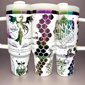 Onyx Storm Engraved Tumbler - Mythical Gift for Dragon Riders, Gothic Art Stainless Steel Fantasy Mug - Perfect Birthday Present