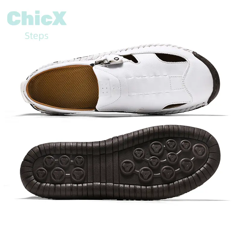 ChicX Chic Style Men's Handmade Trekking Sandals, Side Zipper Design, Non-Slip Rubber Sole, Comfy for Hiking & Camping, Men's Flip Flops, Chic Style Men's Flip Flops