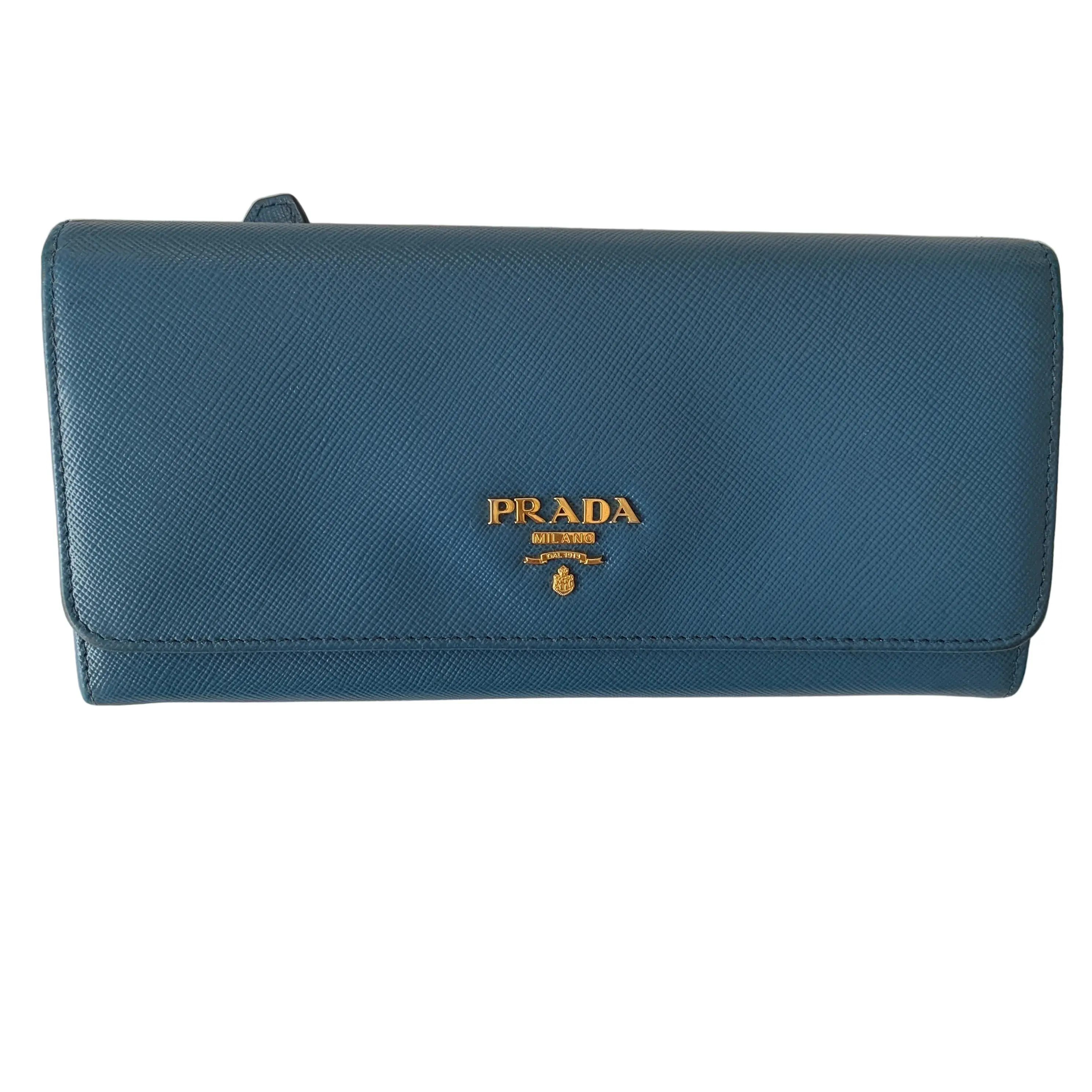 Pre-owned PRADA Wallet Small Leather Goods FINAL SALE NO RETURN NO CANCE womens blue saffiano leather long authentic with COA
