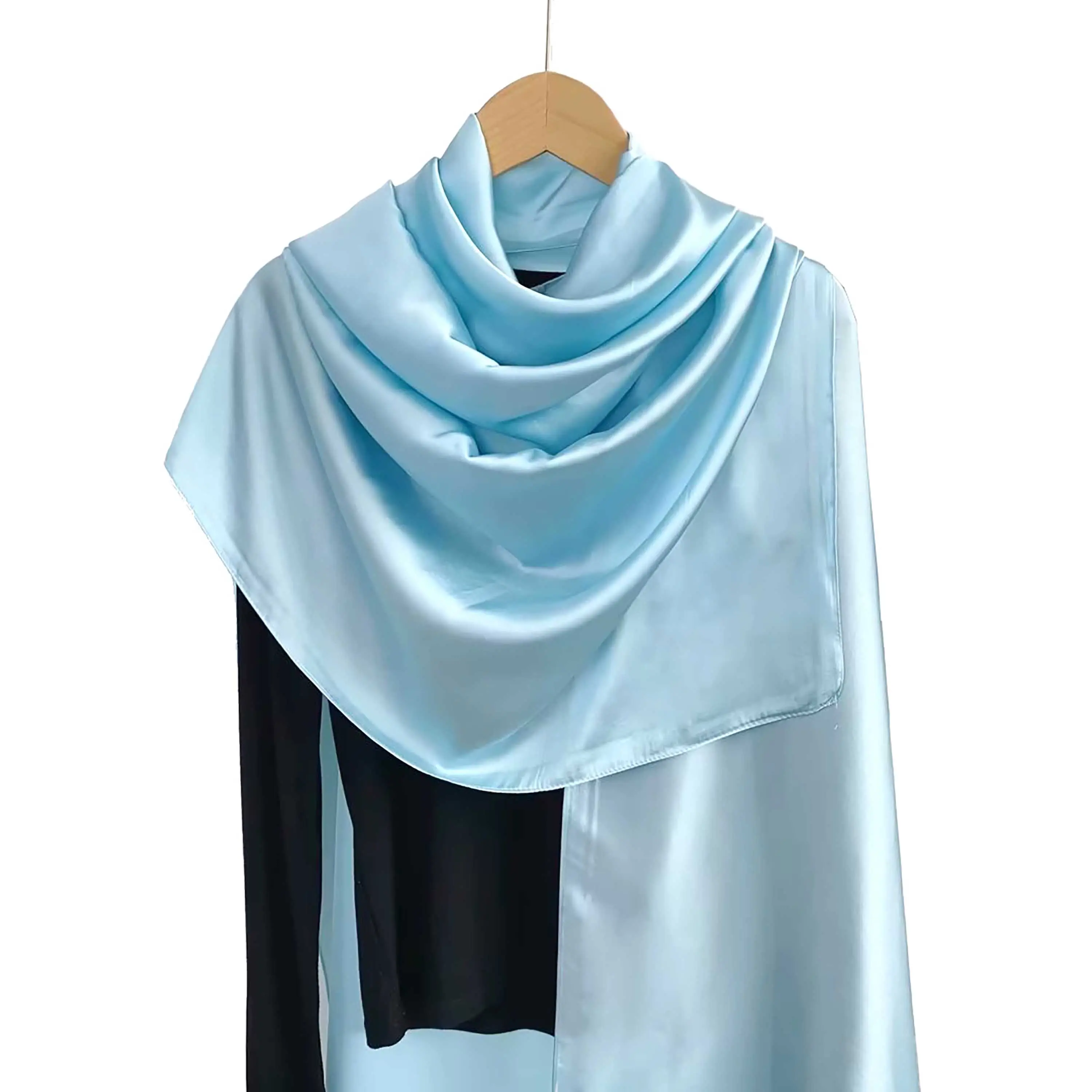 NWT Long Soft Satin Silk Scarf 32"x72" Rectangle Shawl Wrap Light Blue 6501