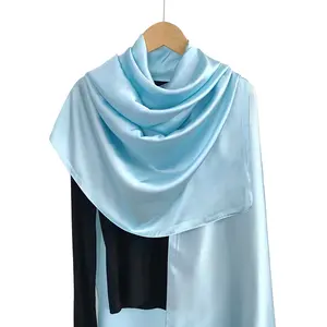 NWT Long Soft Satin Silk Scarf 32"x72" Rectangle Shawl Wrap Light Blue 6501