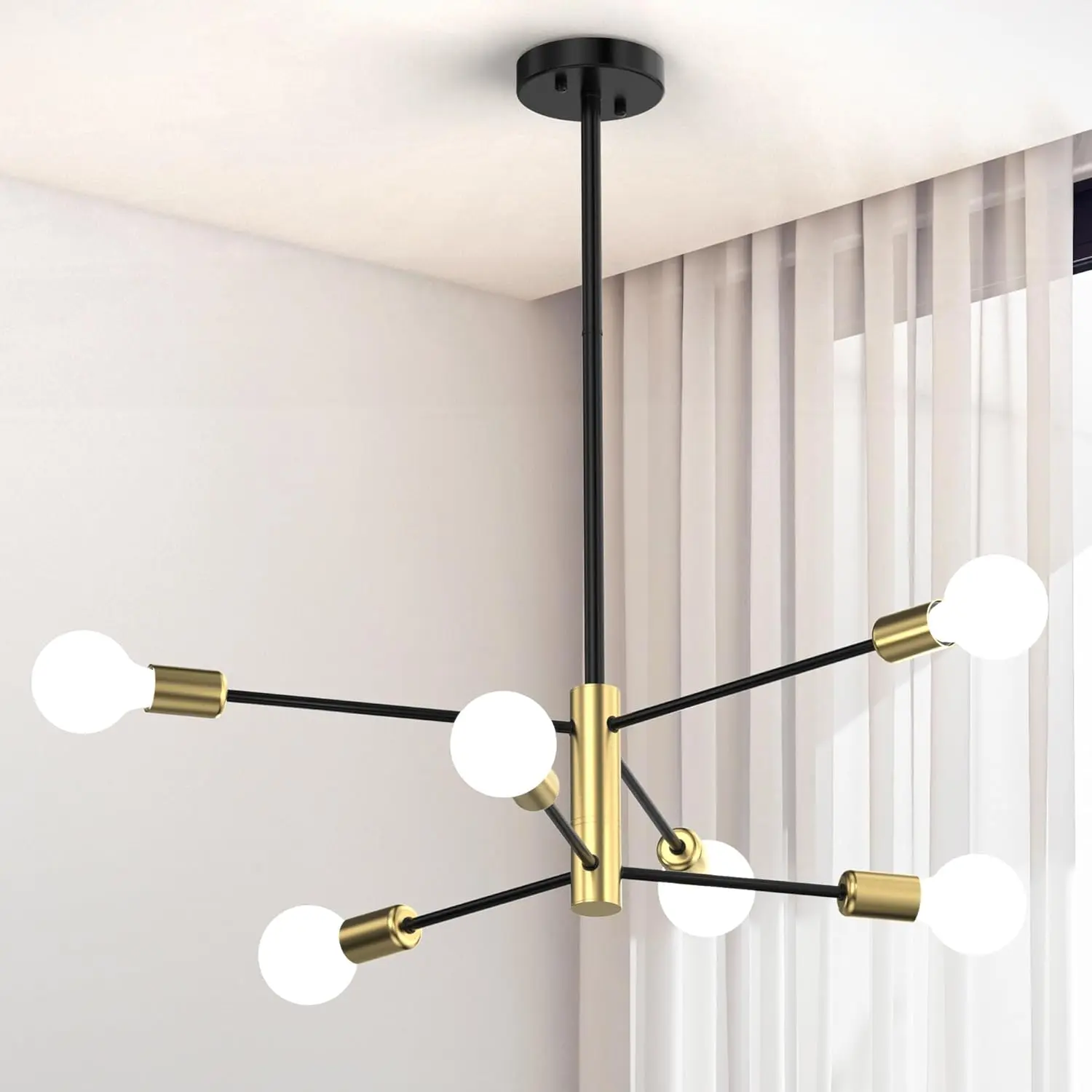 Mid-Century Modern Sputnik Chandelier, Rust-Resistant Metal Adjustable Height Ceiling Light, Adjustable Lights for Dining Rooms, Living Rooms, Ceiling Lights