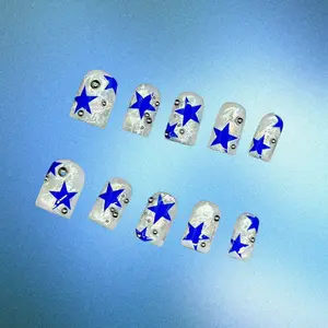 Bling by Allie BLUE STAR - 100% Handmade Press-On Nails | Resusable, Salon Quality, Long Lasting