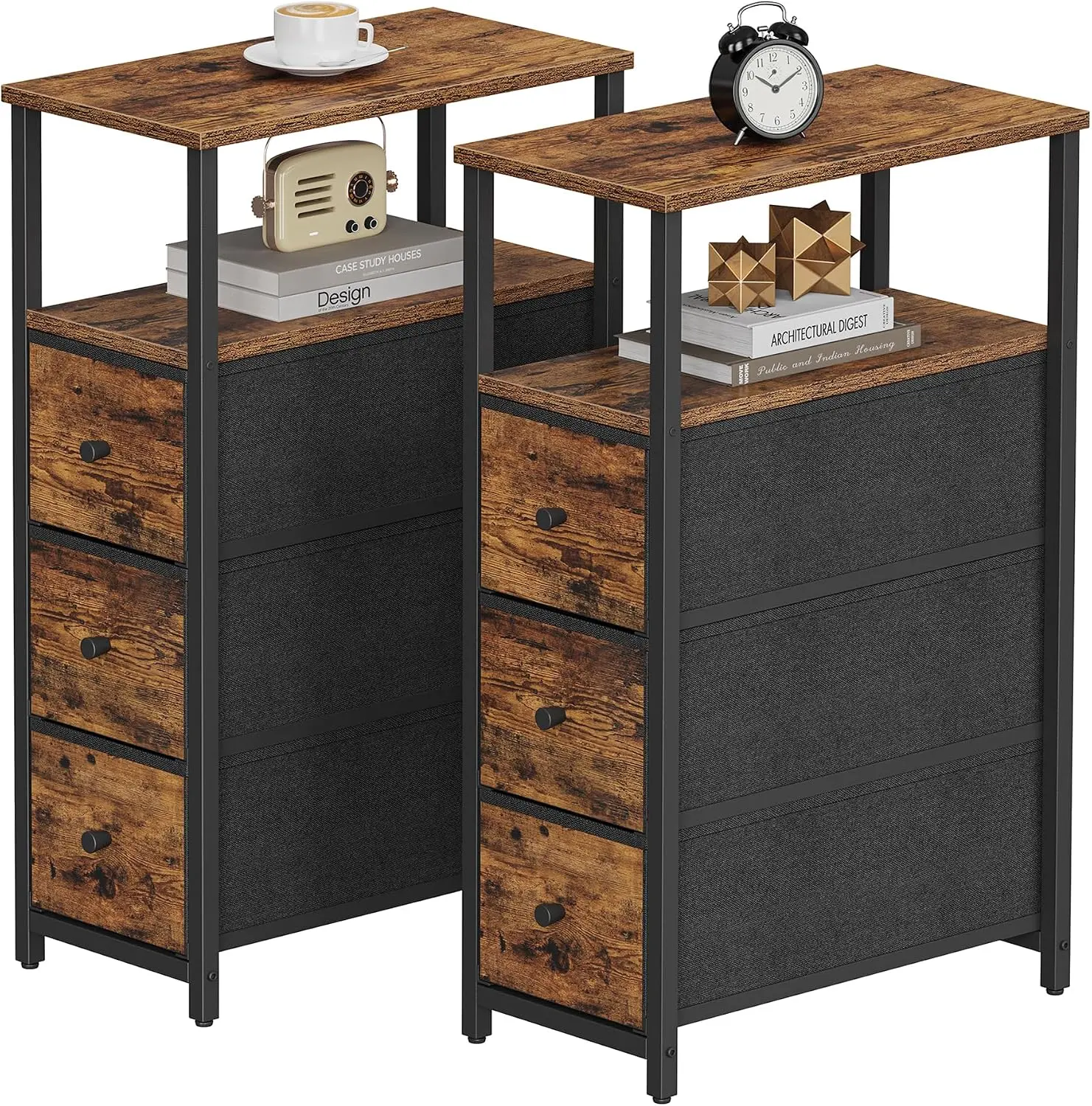 TUTOTAK Narrow Night Stand - Slim Profile Rectangular Indoor End Table with 3 Drawers, Modern Furniture for Modern Home Decor