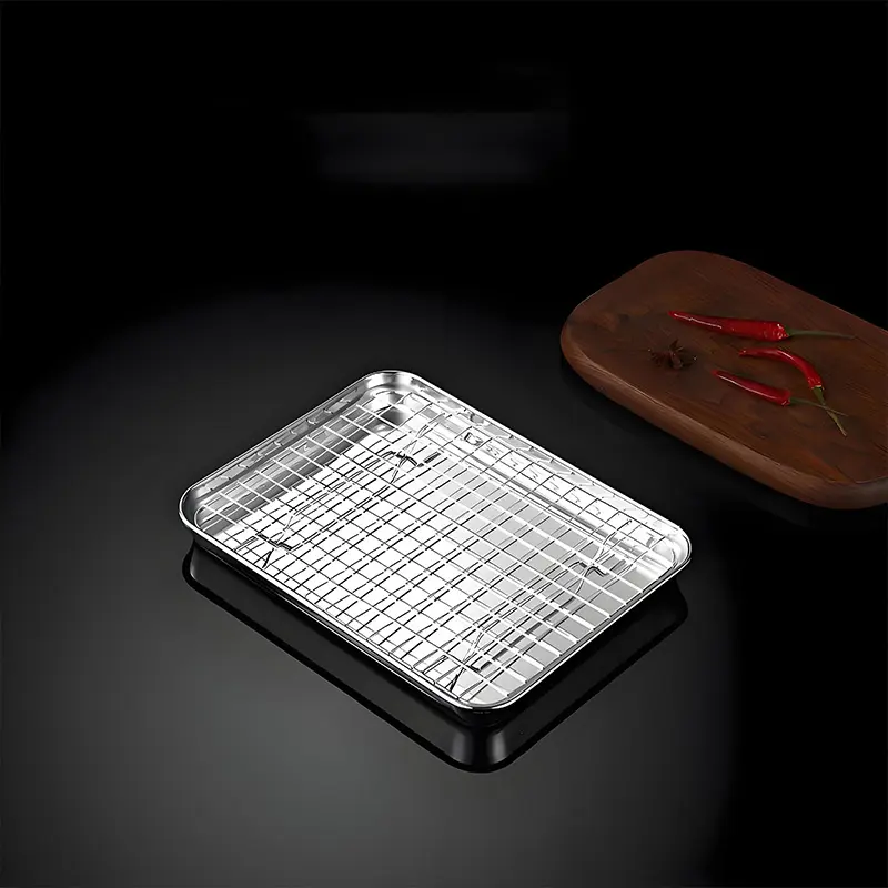 Stainless Steel Baking Tray Set with Detachable Cooling Rack - Baking Supplies for Kitchen Roasting, Anti-Rust Thick Wall Deep Pan to Reduce Greasy Food & Oven Mess