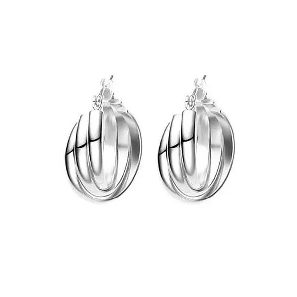 Stately Steel Stainless Steel Triple Overlapping Hoop Earrings
