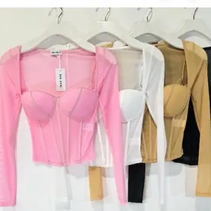 Mesh Long Sleeve Corset - Pink and Taupe