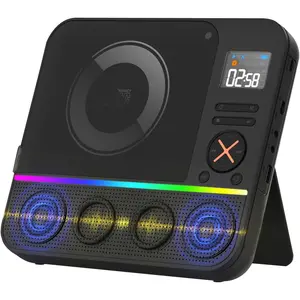 Portable CD Player  Built-in Speakers, Desktop Rechargeable CD Player with  Portable CD Players for  with Speakers FM Radio,RGB Light, LED Screen Support USB/AUX Headphone Jack