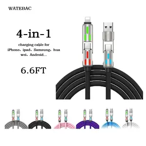 6.6FT 2025 WATEBAC Detachable 4-in-1 Fast Charger for iPhone & Type-C、USB-A，Portable, High-Speed, 10ft Pink Sync Cable! One Charger Fits All Devices!