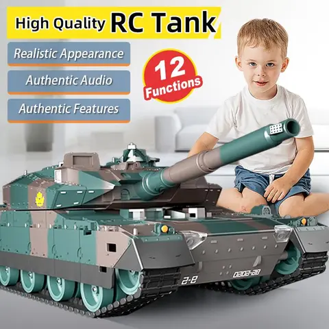 TongLi 1/24 Scale Rechargeable Remote Control Tank Toy - 360-Degree Rotatable Turret, Realistic Sound & Light Effects, Birthday Gift for Boys Aged 8-12 (Toys & Hobbies Electric Remote Control Tank)