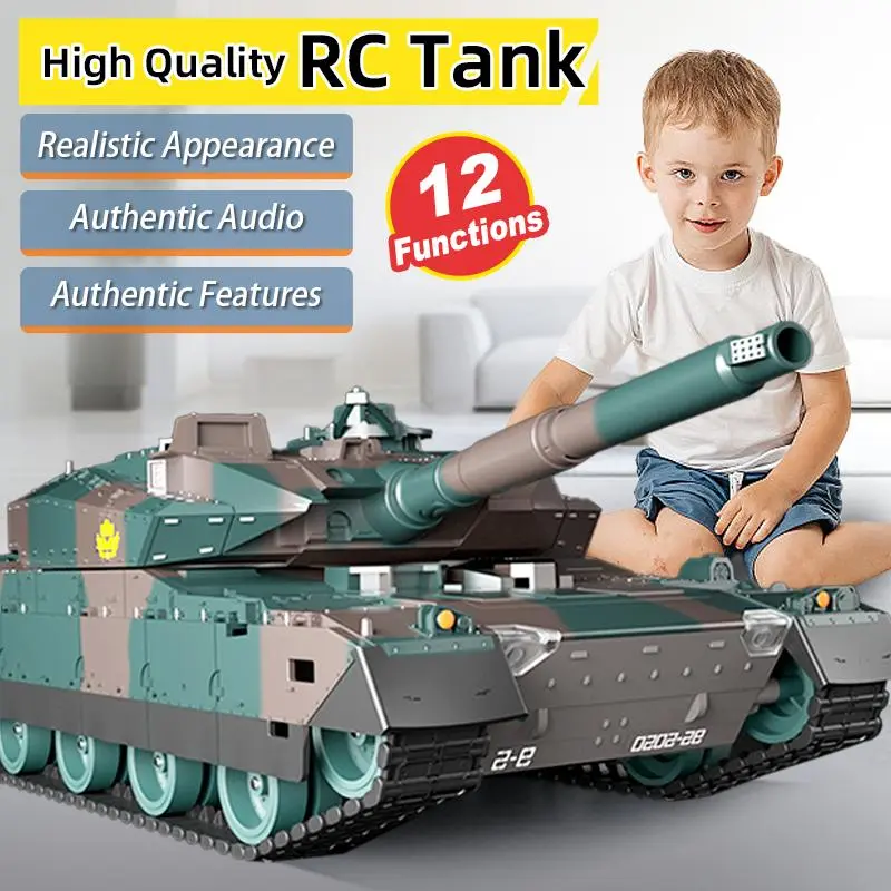 TongLi 1/24 Scale Rechargeable Remote Control Tank Toy - 360-Degree Rotatable Turret, Realistic Sound & Light Effects, Birthday Gift for Boys Aged 8-12 (Toys & Hobbies Electric Remote Control Tank)