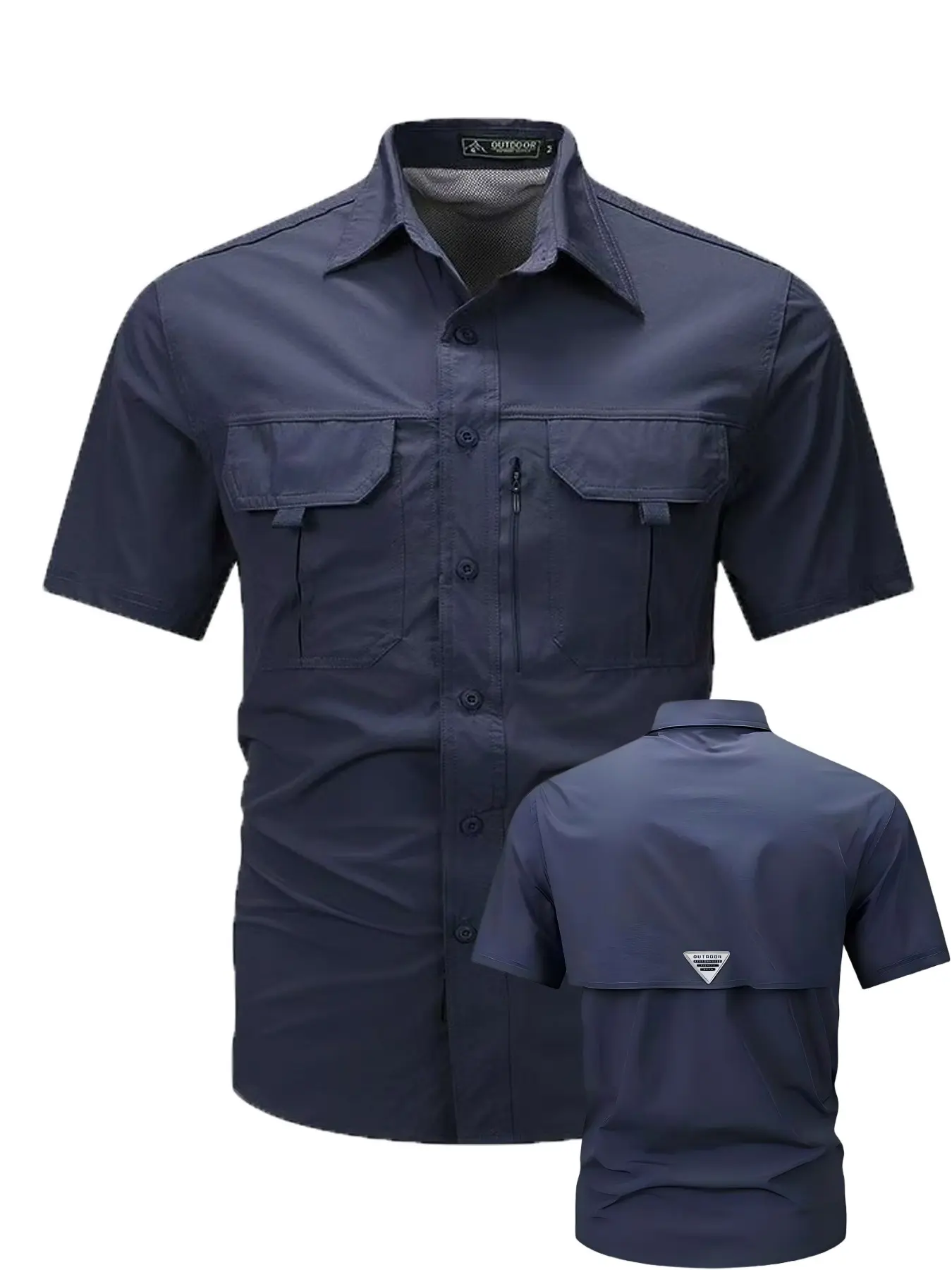 Summer Men's Quick-Dry Casual Workwear Short Sleeve Loose Plain Shirt, Top, Multi-Pocket Tactical Outdoor Breathable Sun Protection, Back Mesh Design