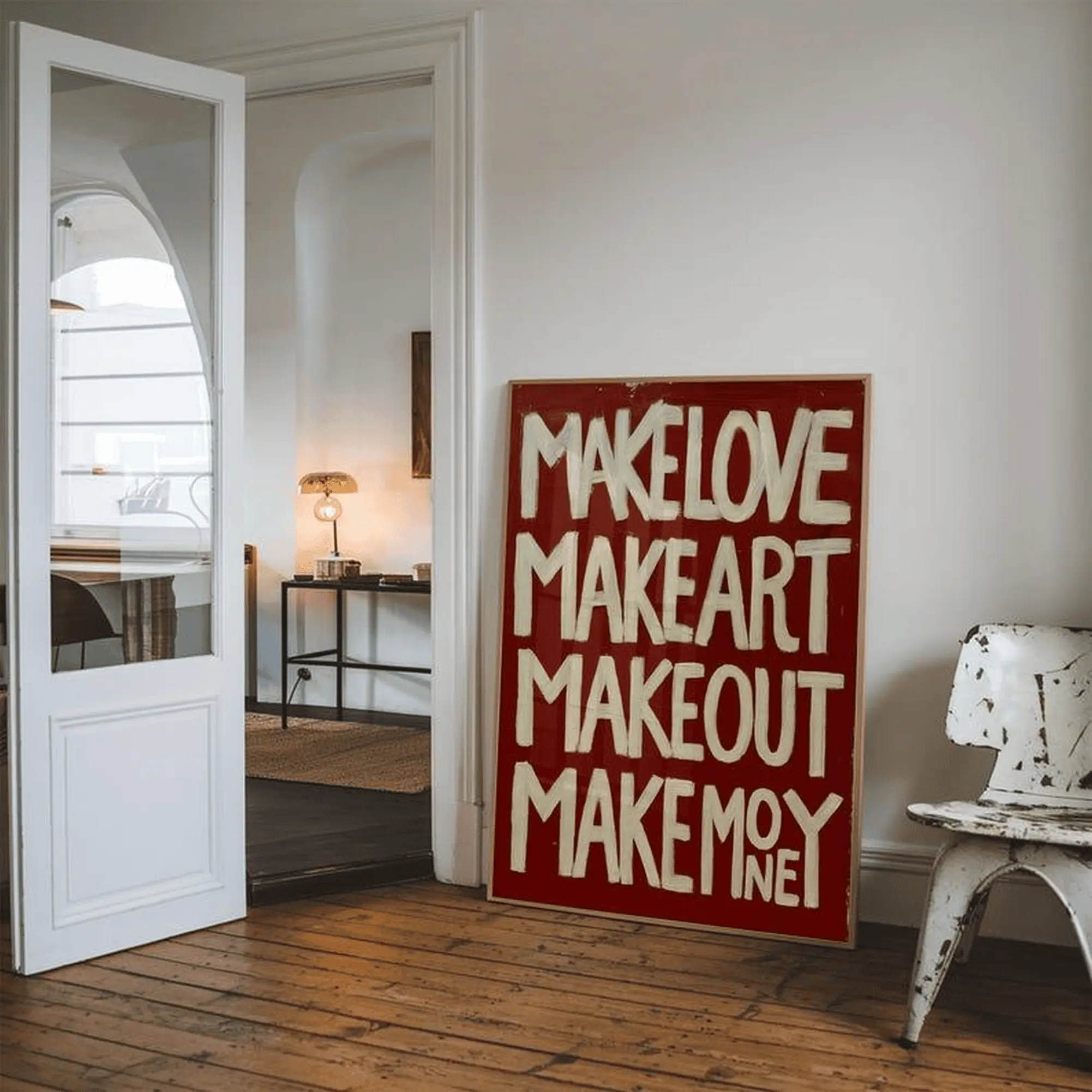Make Love Make Art Typography Print Bold Red Wall Art Modern Inspirational Poster Edgy Motivational Quote Statement Art Unframed Versatile Decor