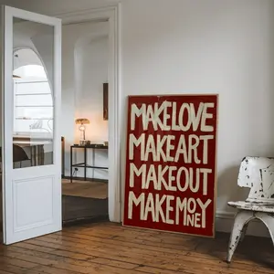 Make Love Make Art Typography Print Bold Red Wall Art Modern Inspirational Poster Edgy Motivational Quote Statement Art Unframed Versatile Decor