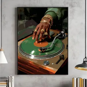 Vinyl Record Music Wall Art, Black Man DJ Art Painting, Product without frame