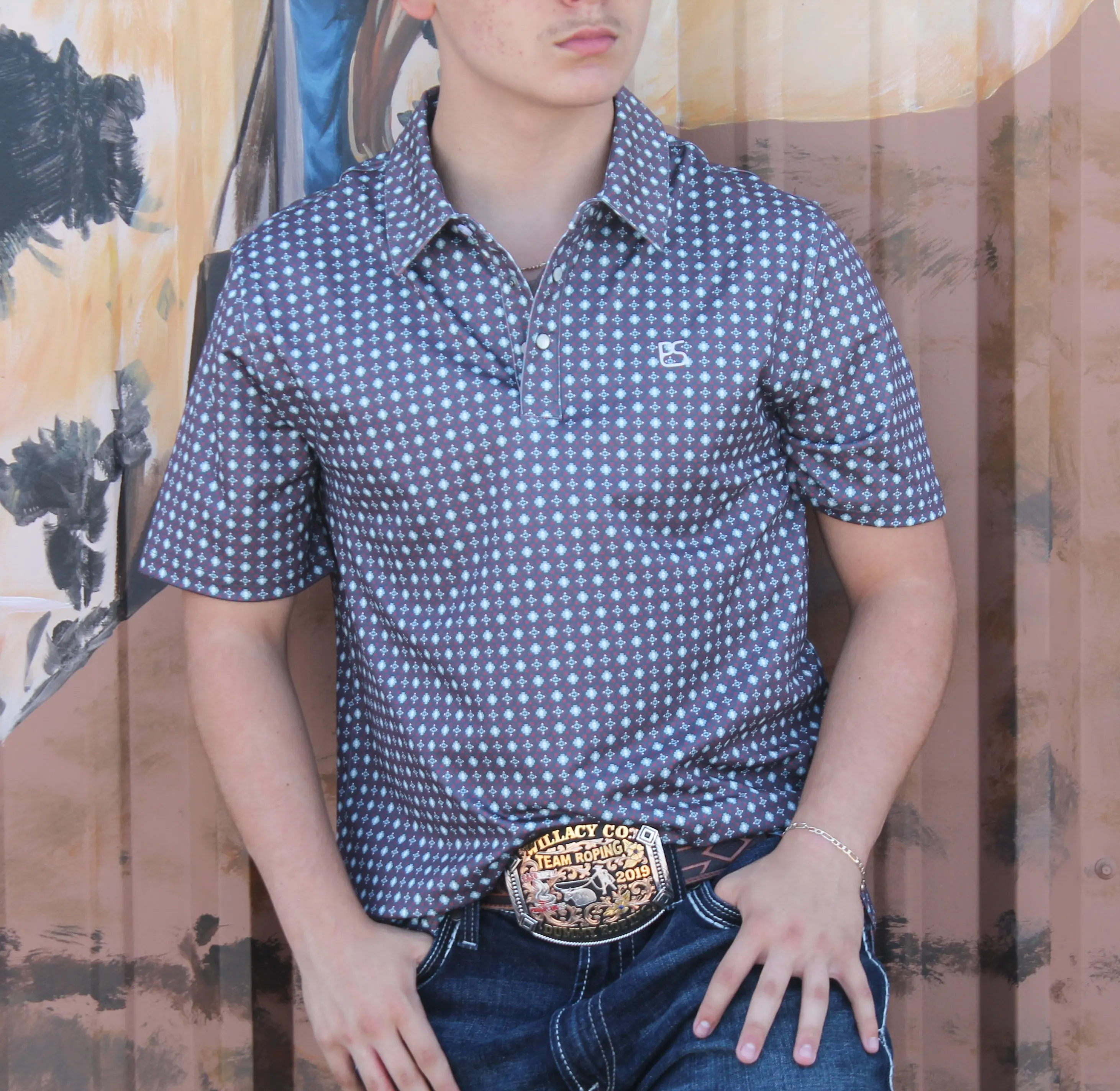 Panhandle Slim Geo Polo- Dark Grey☑️