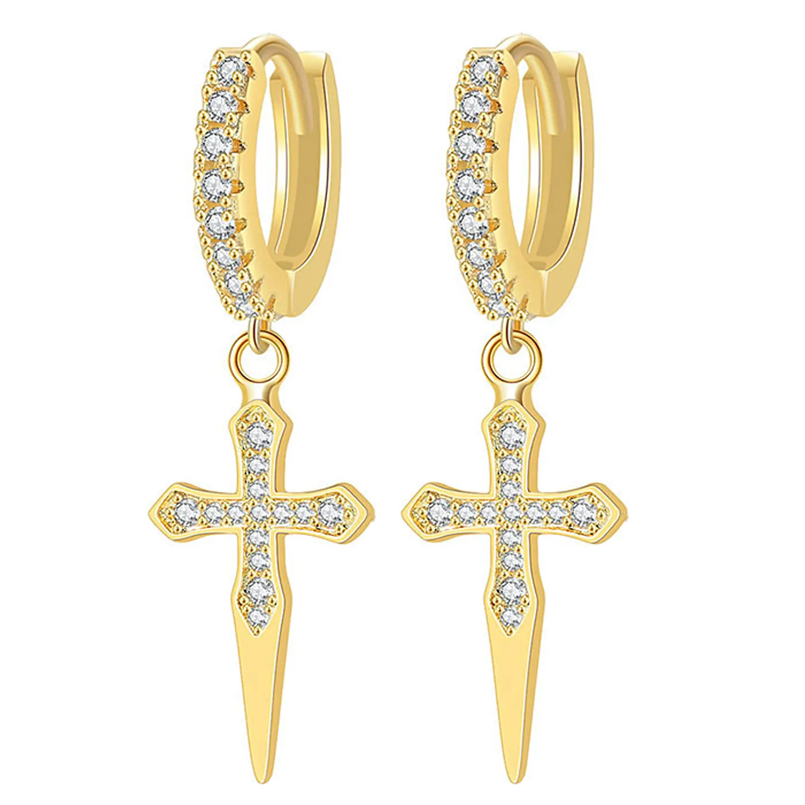 OIDEA Cubic Zirconia Cross Huggie Hoop Earrings, Christian Graphic Gold Costume Jewelry for Men Women, Christian Graphic Earrings, Cross Crucifix Earrings