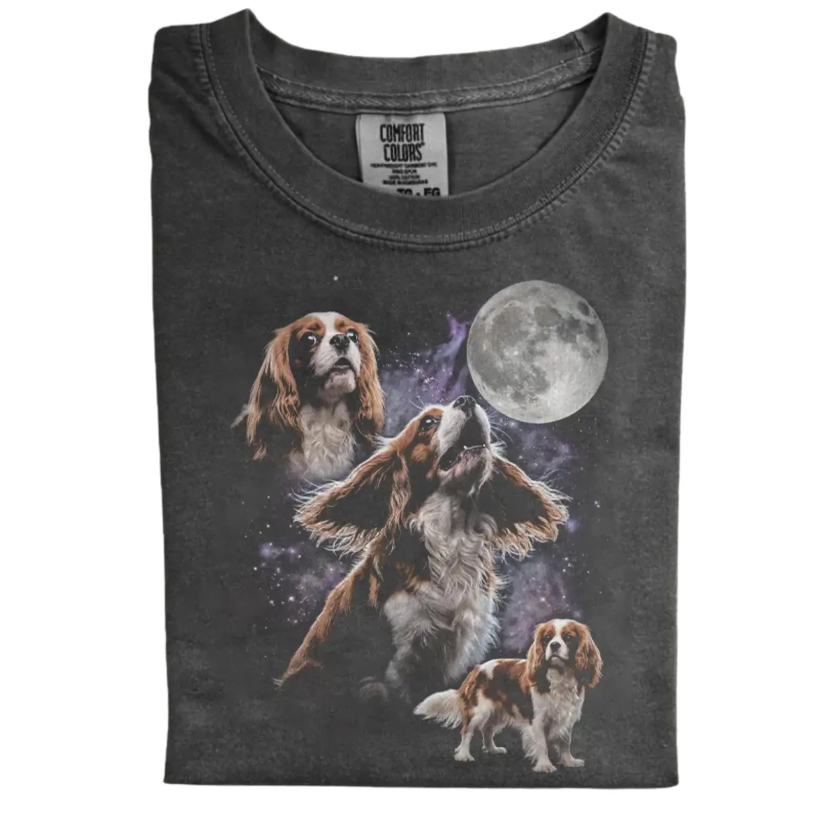 Cavalier King Charles Spaniel Three Moon T-shirt, Vintage 90s Funny Three Wolf Moon Meme Dog Graphic Tee, Unisex Fit Design, Casual Streetwear, Gift for Dog Lovers