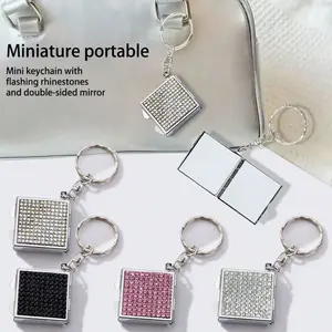 Mini Rhinestone Dual-Sided Mirror, Creative Style, Luxury Shimmering Diamond, Portable Foldable Makeup Mirror, Keychain Accessory