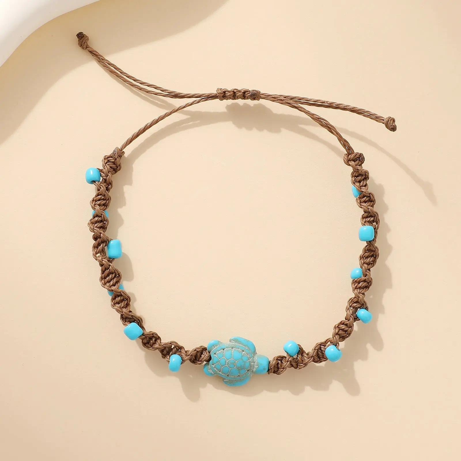 Handmade Turquoise Sea Turtle Bracelet - Adjustable Woven Rope Jewelry with Blue Beads, Marine Charms - Bead Animal, Blue Stone, Boho Shabby Chic, Coastal Bracelets & Bangles for Women, Beach Gift, Bead Animal Bracelets & Bangles