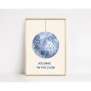 Welcome To The Disco Poster, Disco Ball Poster, Trendy Blue Wall Art, Girly Bedroom Decor, Poster Prints No Framed, Gifts For Girl, Wall Art Decor, Dorm Room Decor, Gifts For Valentine's Day Birthday