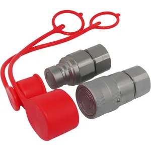 1/2'' NPT Flat Face Hydraulic Quick Connect Coupling Set Skid Steer Loader Quick Disconnect Coupler with Dust Caps ISO12.5