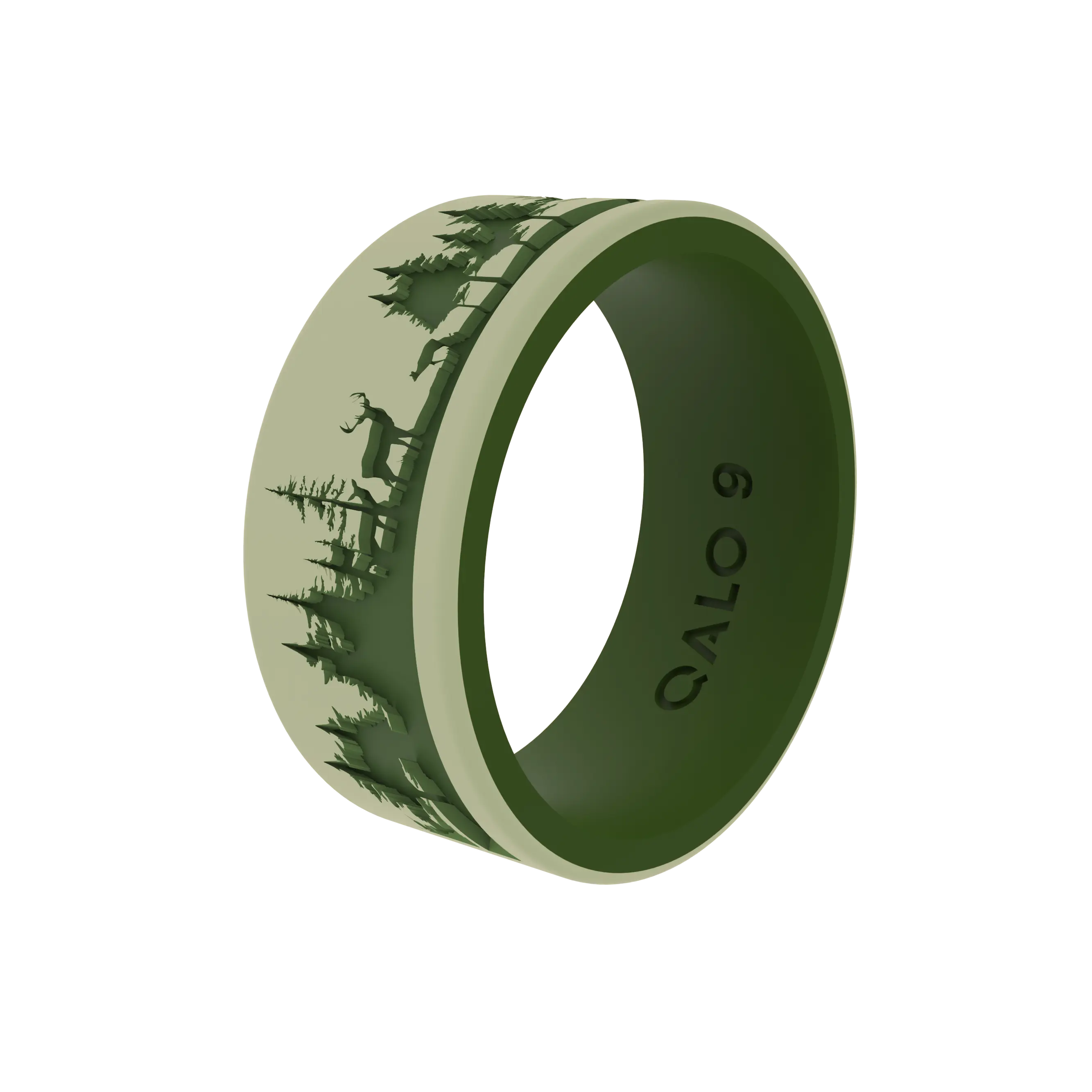Male Soft Olive Silicone 2-Layered Deer & Forest Landscape Motif Double Band Rings, Comfortable Everyday Casual Wear Fashion Costume Jewelry