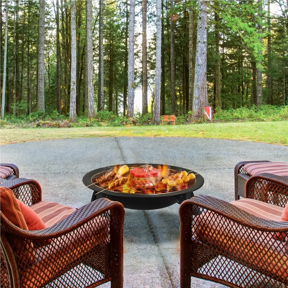 Costoffs Portable Foldable Iron Wood-Burning Fire Pit & BBQ Grill, Backyard Patio Heating with Mesh Lid, Wood Grate, Fire Poker & Carrying Bag