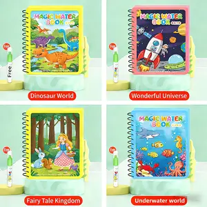 4 Pack Reusable Magic Water Coloring Books for Kids | Mess-Free Water Pens Included | Dinosaur, Ocean, Fairy Tale & Space Themes | Educational Art Activity Gift for Boys & Girls
