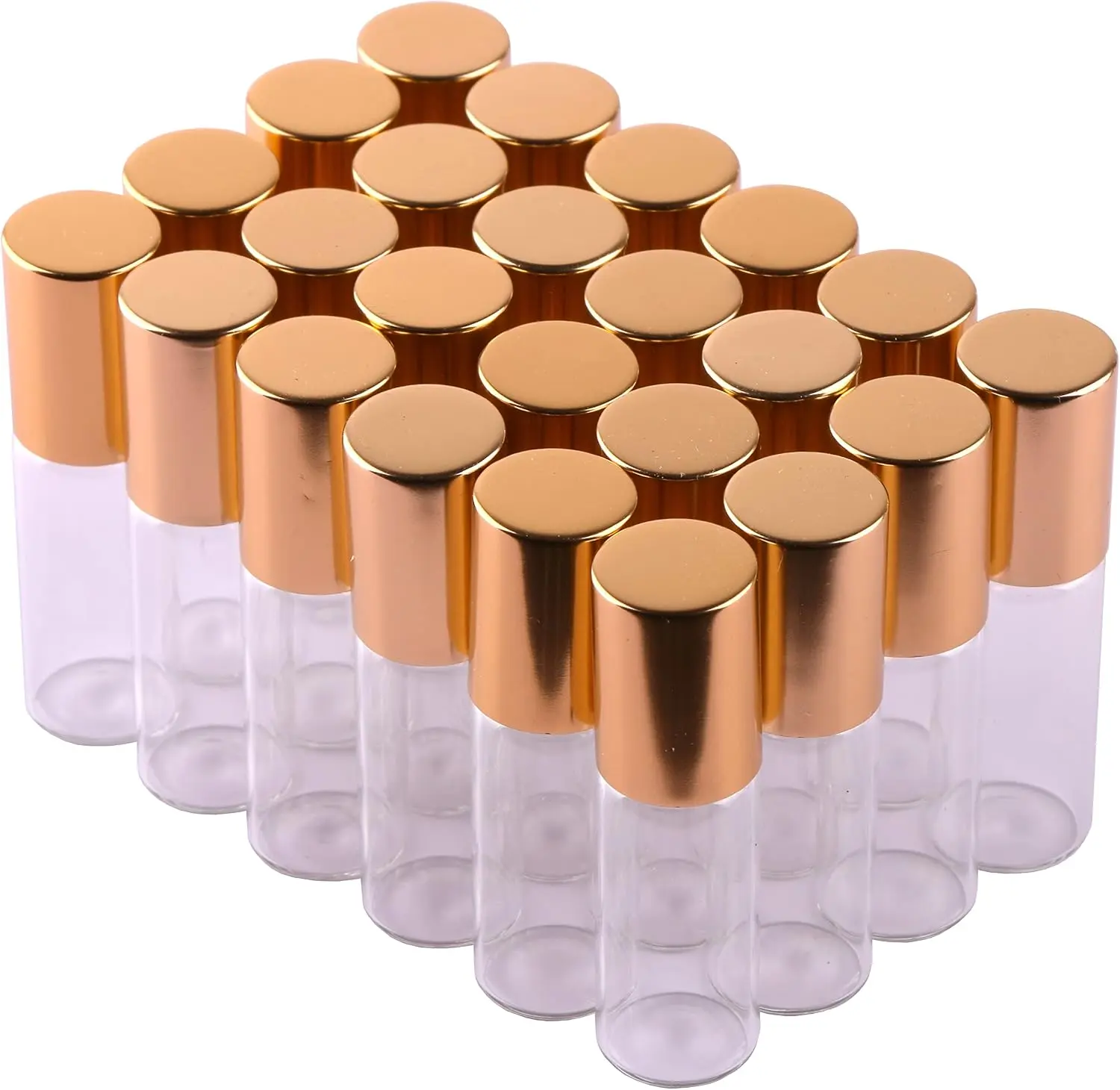 24pcs 5ml Refillable Essential Oil Roller Bottle Set - Golden Cap, Opener, Funnel, Dropper, Stainless Steel & Aluminium Components - Home Organizer Storage Jar for Home, Travel
