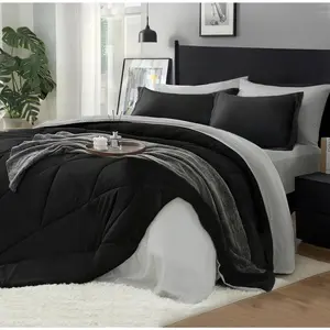 King Size Comforter Set 7 Pieces Bed in A Bag - Soft Microfiber Reversible Black Bed Set with Comforters, Sheets, Pillowcases & Shams, Cozy Luxury Bedding Sets for All Season