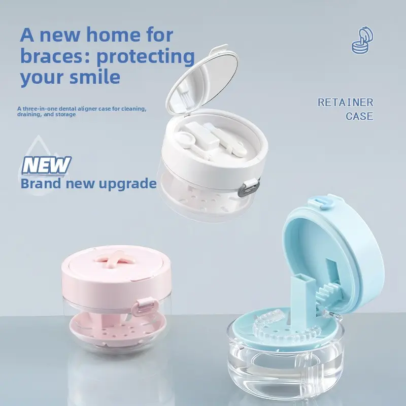 Orthodontic retainer case for braces, portable compact storage box for invisible aligners and denture cleaning，denture box, orthodontic storage, dental case，retainer case, invisalign case, aligner case, denture box, orthodontic storage, dental case