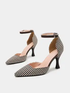 Elegant British Retro Classic Houndstooth Pointed Toe High Heel Sandals Women One-Strap Buckle Hollow Breathable Comfortable Commute Flats For Valentine's Day Wedding Party Banquet Daily Commute Easter Mother's Day