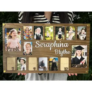 School Picture Frame Pre K to Graduation,Personalized Wooden School Years Photo Frame K-12 & Collage Frame, Graduation Picture Frame, Custom Graduation Gifts & Party (Dark Walnut)