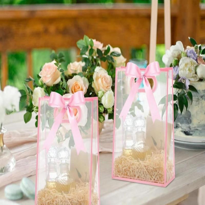 Transparent Gift Bags with Ribbon, Reusable PP Flower Pots for Weddings, Baby Showers, Birthdays, Graduations, 7x10x3.15 Inches ()