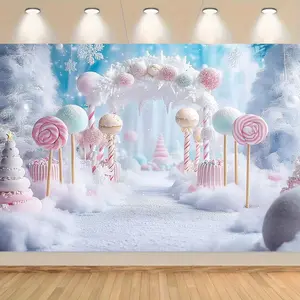 1pc 2D Flat Multipurpose Polyester Lollipop Candyland Backdrop for Weddings Bridal Showers Birthdays Gender Reveals Christmas New Year Universal Entryway Car Decor Party Decorations Banners No Electricity Needed