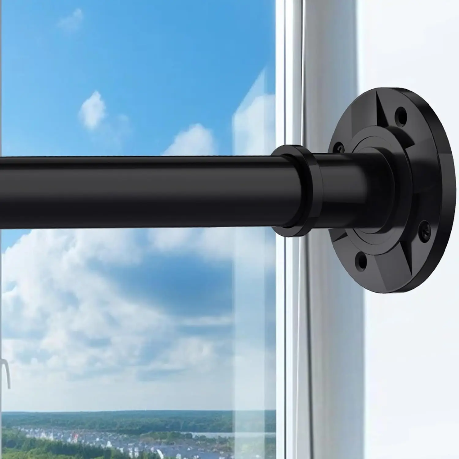 Tension Curtain Rod 31 to112 In Extra Long Curtain Rod Adjustable Pole Heavy Duty Spring Matte Black Shower Curtain Rod for Bathroom Windows Room Divider Never Rust Anti-Slip