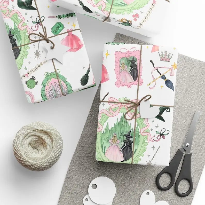 Wicked Musical Wrapping Paper, Wicked Christmas Gift Wrap, Wizard Of Oz Gift Wrapping, Holiday Movie Merch