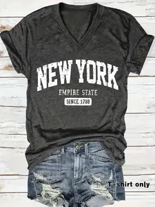Women's V Neck Graphic Print Knit T-Shirt, Casual Fashionable Summer Fitted Top, Comfortable Breathable Lightweight Fabric, Available in Sizes S-Xxl