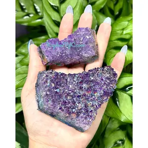 Wholesale Lot 2 Lbs Aura Amethyst Cluster Crystal Raw Nice Quality
